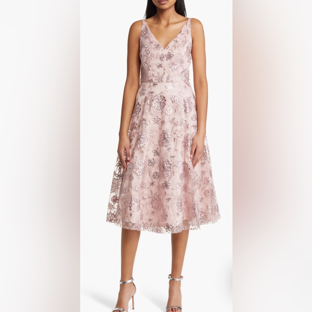 Eliza J Sequin Floral Cocktail MIDI Dress